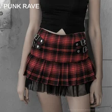 Панк рейв Женская Панк плиссированная половина юбка тканая сетка подол клетчатая повседневная сексуальная женская короткая юбка Уличная одежда