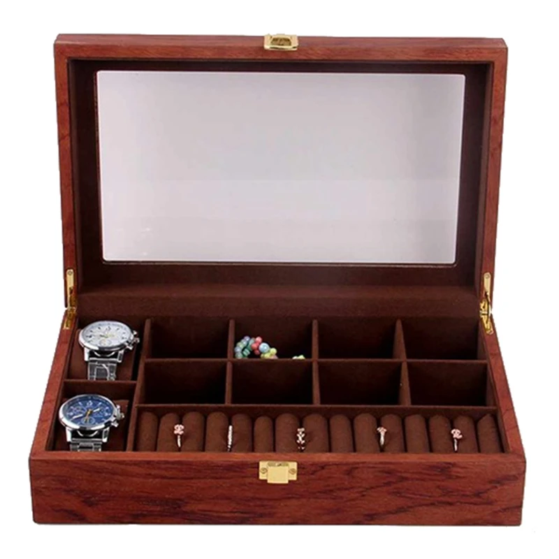 

Grids Retro Wooden Watch Display Case Durable Packaging Holder Jewelry Collection Storage Watch Organizer Box Casket Rosewood Wa