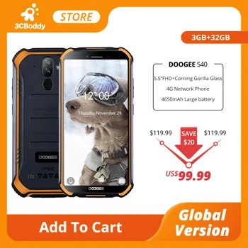 

Upgrade 3GB+32GB DOOGEE S40 MTK6739 Quad Core Android 9.0 4G Network Rugged Mobile Phone IP68 5.5inch Display 4650mAh 8.0MP NFC
