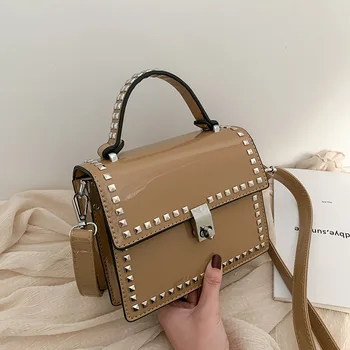 

Rivet Patent Leather Crossbody Bag for Women 2020 New Small Tote Messenger Bags Ladies Travel Shoulder Flap Handbags Designer