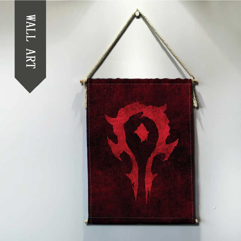 

World of Warcrafts game Battle flag Hanging Wall Art Poster Modern Solid Wood Cotton String Hanging Shaft Scroll Painting