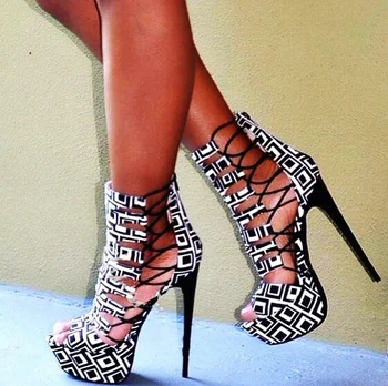 

Gladiator Platform Summer Boots Hollow Peep Toe Cut Out Sandals Bootie Supper High Runway Party Woman Dress Sandals handmade