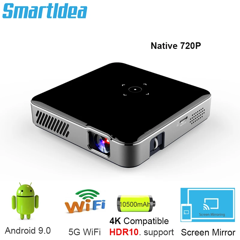Smartldea S280 Portable Smart Projector Android 9.0 5G Wifi Proyector DLP 4K Projector 10500mAh battery Mobile Smartphone beamer best mini projector