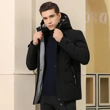 Короткий пуховик Мужская спортивная и свободная Толстая теплая зимняя белая пуховая спортивная куртка с капюшоном