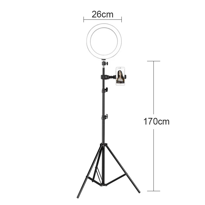 Фон для фотосъемки с регулируемой яркостью светодиодный Кольцевая вспышка для селфи 16/26 см Photo Studio кольцевая лампа подставка с триодом для Youtube видео для студий с живым звуком - Цвет: 26cm(170cm tripod A)