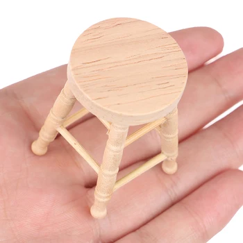 

1/12 Dollhouse Mini Wooden Stool Simulation Chair Furniture Model Toys for Doll House Decoration Miniature Accessories