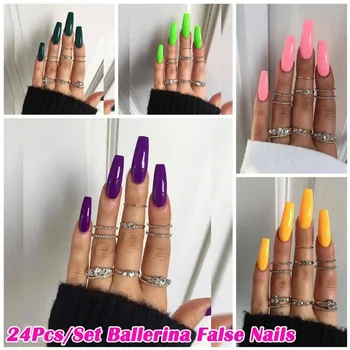 

24Pcs/Set Full Cover Matte False Nail Tips Nail Art Manicure Matte Tips for False Fake Nails Extension for False Nails with Glue