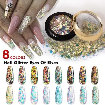 

SAVILAND Nail Glitter Eyes of Elves 8 Colors Free Sponge Brush DIY Diamond Sequins Effect UV Gel Varnish for Nails Art Design