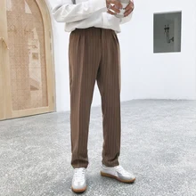 Осень и зима дизайн мужские полосатые повседневные свободные брюки маленькие прямые широкие брюки черный/хаки