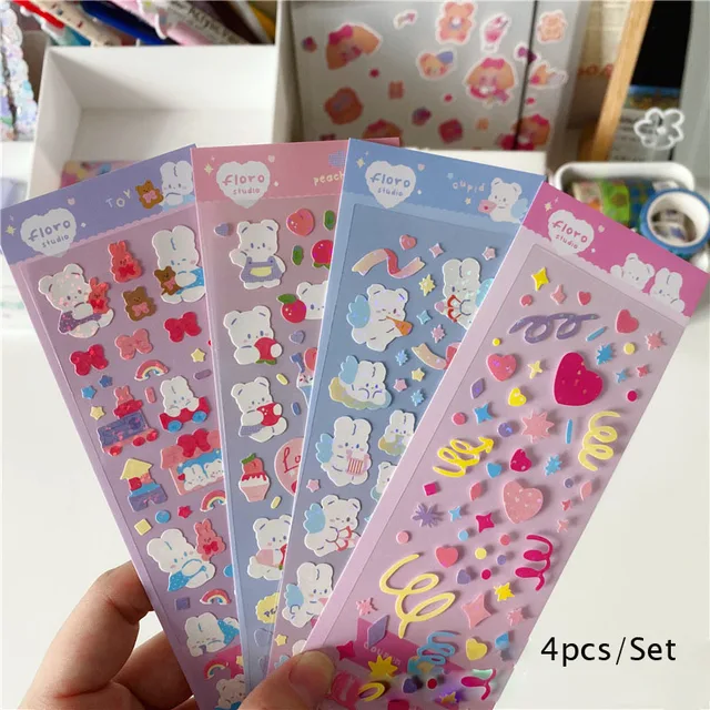 SKYSONIC 2/4/5/6/8pcs/10pcs Full Set Series Decorative Stickers Idol Card Album Scrapbooking Sticker Korean Stationery Suppliers 4 pcs set
