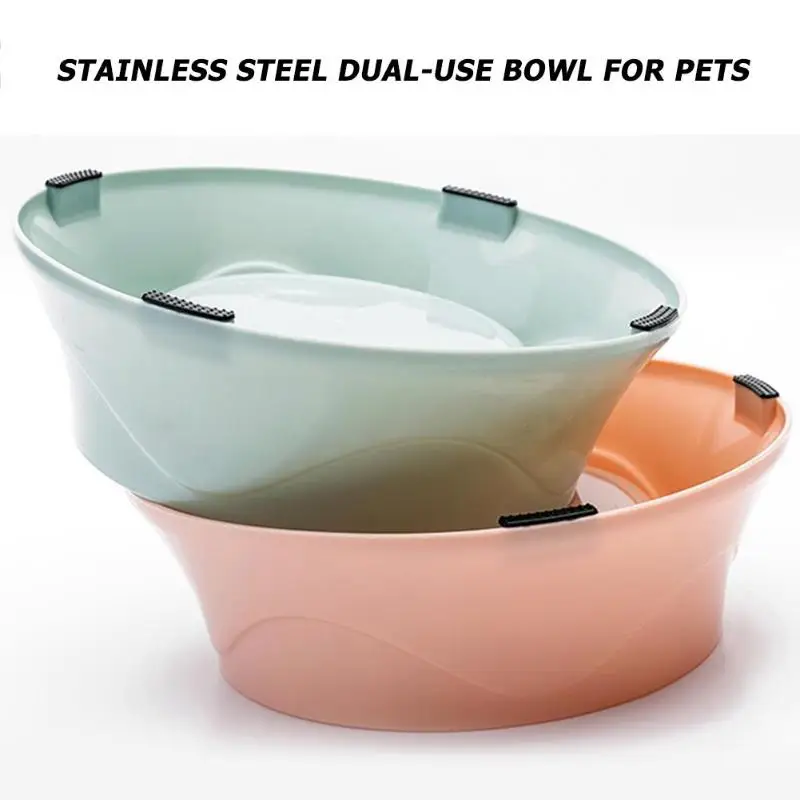Stainless Steel Non-Slip Double Dog Bowls Food Drinking Water Feeder Pets Supply Dog Pet Feeding Bowl Supplies