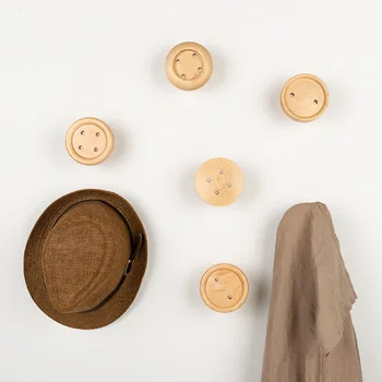 

Nordic button hook wooden creative real wood porch hanging coat hook hook on the wall hang hook