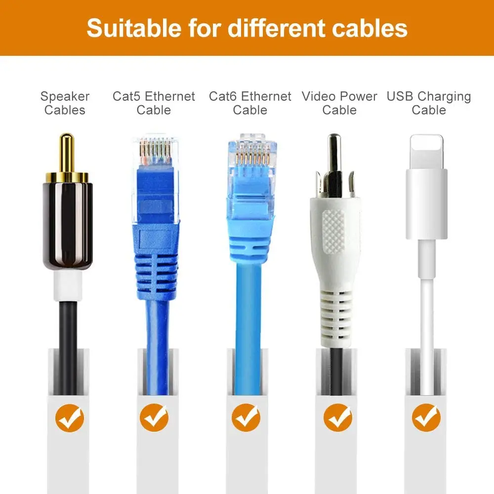 Wall Cable Cover White Cable Channel Cord Concealer to Hide a Single Ethernet and Speaker Wire at Home or in The Office