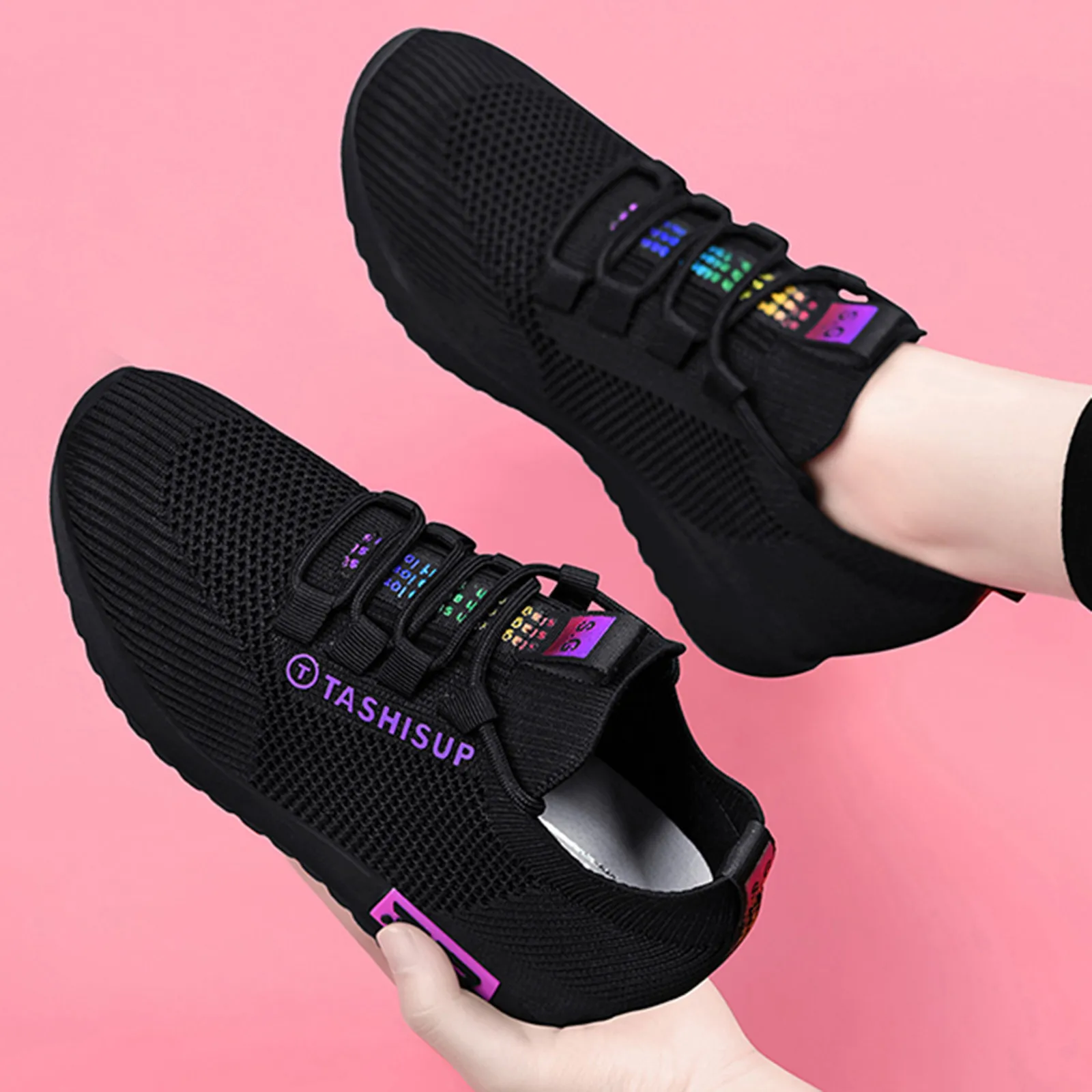 Women Ladies' Inner Heightening Mesh Wedge Casual Sports Shoes Sneakers High Heel Solid Color Women's Breathable Sport Shoes