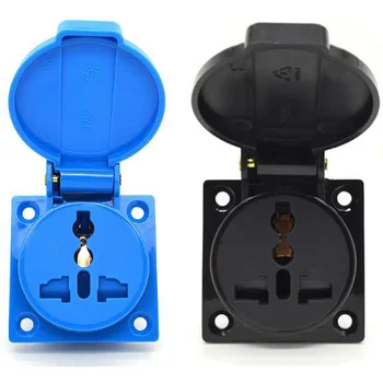 

Black White Blue 10A 250V IP44 CE Multifunction EU UK US Outdoor Universal Industry Waterproof AC Outlet Power Receptacle Socket