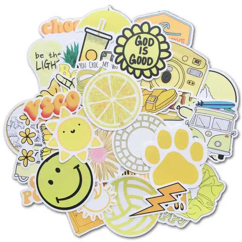 50 Pcs Yellow Vsco Stickers Water Bottles Cute Aesthetic Trendy