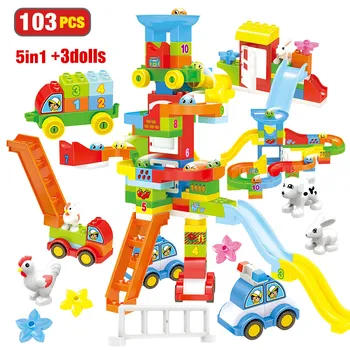 

City Deformation Robot Model DIY Building Blocks Duploed Amusement Park Slide Creative Big Bricks Toy For Children