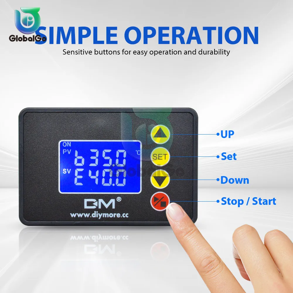 AC110-220V 10A 2200W 1.37? LCD Thermostat DC12V 240W 20A DC24V 480W Temperature Controller NTC Sensor Thermoregulator