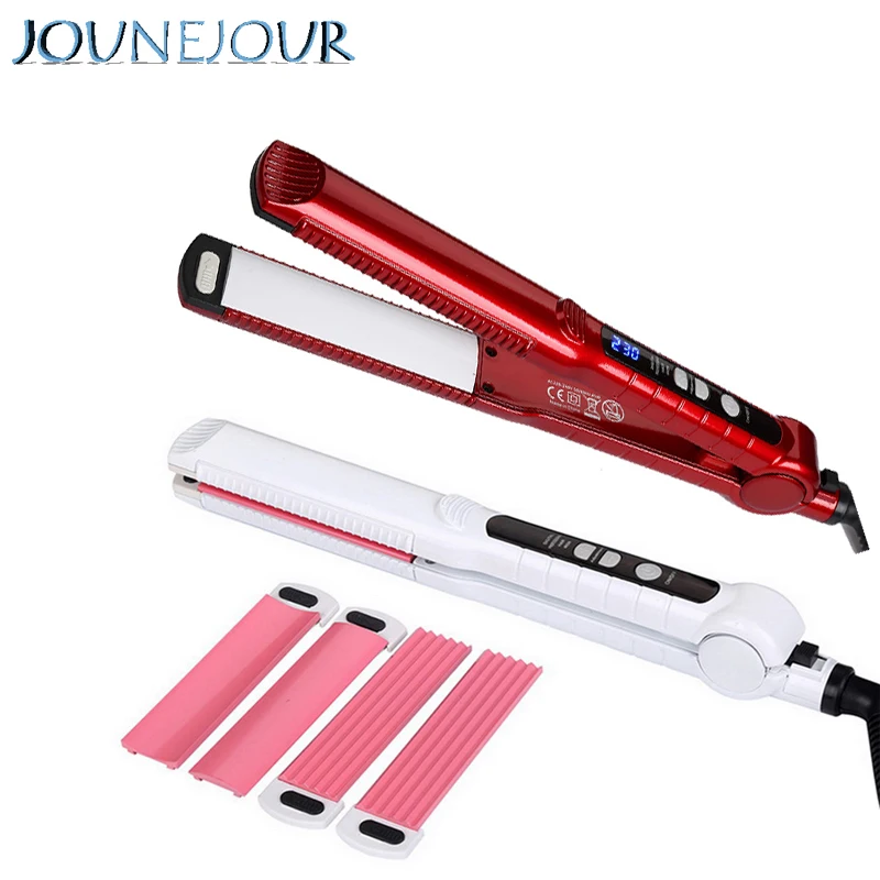 

3 in 1 Hair Curler Rollers +Hair Straightener + Ceramic Corrugation Wave Plate Curling Iron Styling Tool flat iron 220-240V LCD