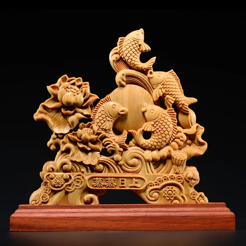 Thuja Wood Rich Fish Animal Statue Furnishing Articles Feng Shui Home Decoration Collection Gifts | Дом и сад
