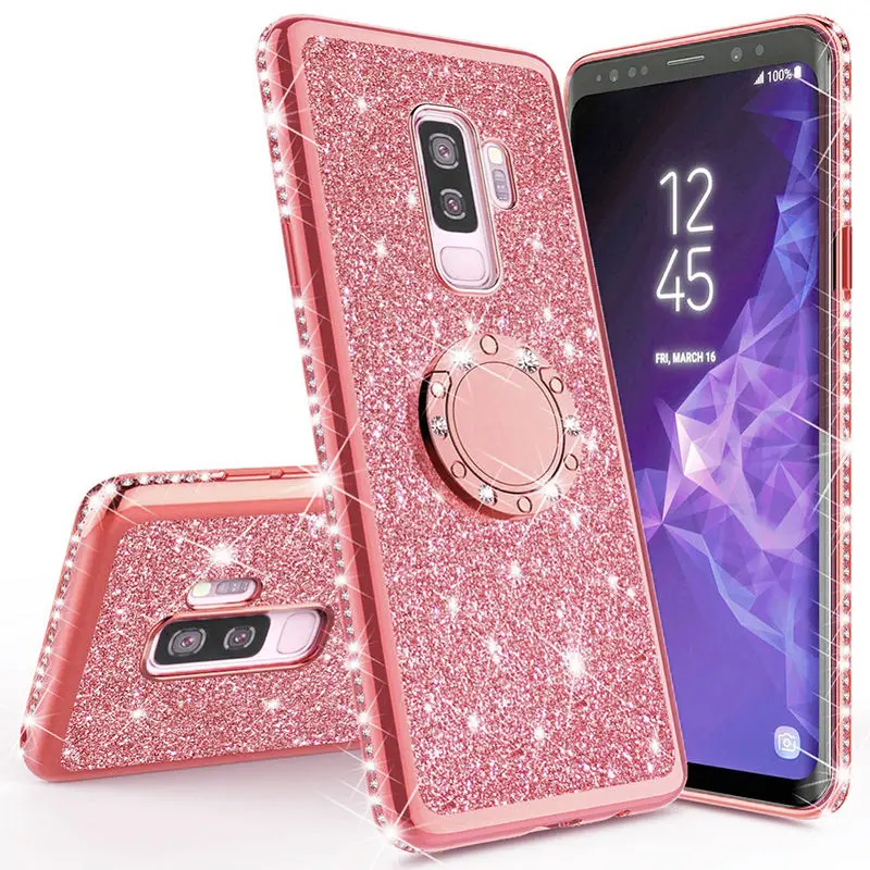 

Shining Glitter Magnetic Finger Case For Samsung Galaxy S10 S10e S8 S9 Plus A5 A7 2018 A6 A8 Note 8 9 Bling 360 Ring Back Cover