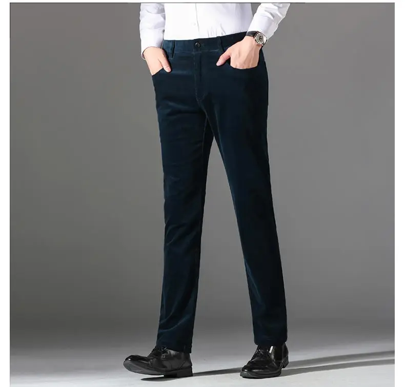 Зимние вельветовые брюки мужские модные тонкие мужские брюки повседневные Черные Стрейчевые брюки цвета хаки для мужчин Patalon Homme
