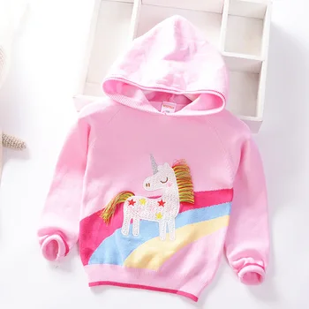 

hoodie unicorn cotton girls sweaters pullover knitted wear fall winter pink children's clothes
