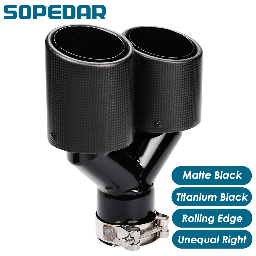 

SOPEDAR Car Dual Unequal Right Pipe Rolling Edge Matte Titanium Black Tip Auto Styling Modification Tail Pipe AP33KR