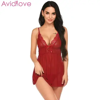 

Women Sexy Lace Perspective Nightdress Hot Nightwear Height 175cm, Bust 92cm, Waist 60cm, Hip 91cm with G-string