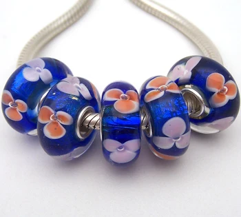 

JGWG1906 5X 100% Authenticity S925 Sterling Silver Beads Murano Glass beads Fit European Charms Bracelet diy jewelry Lampwork