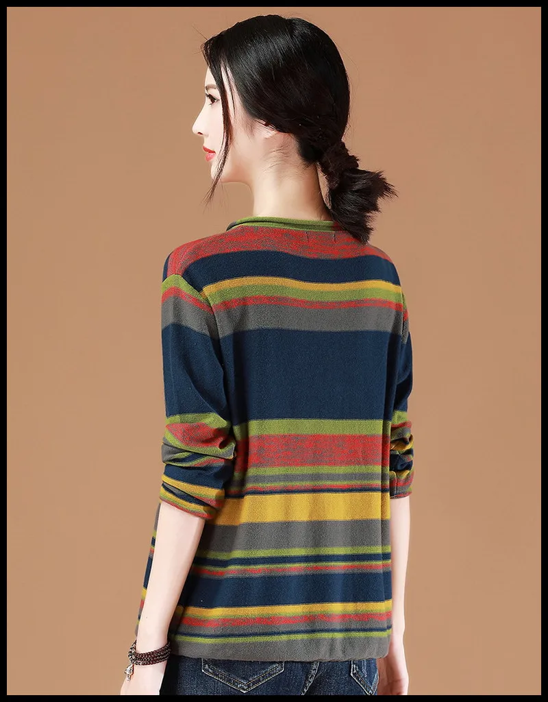 High-grade new women's retro pattern design casual all-match comfortable soft breathable fashion no-iron noble rainbow pullover High-grade new women's retro pattern design casual all-match comfortable soft breathable fashion no-iron noble rainbow pullover