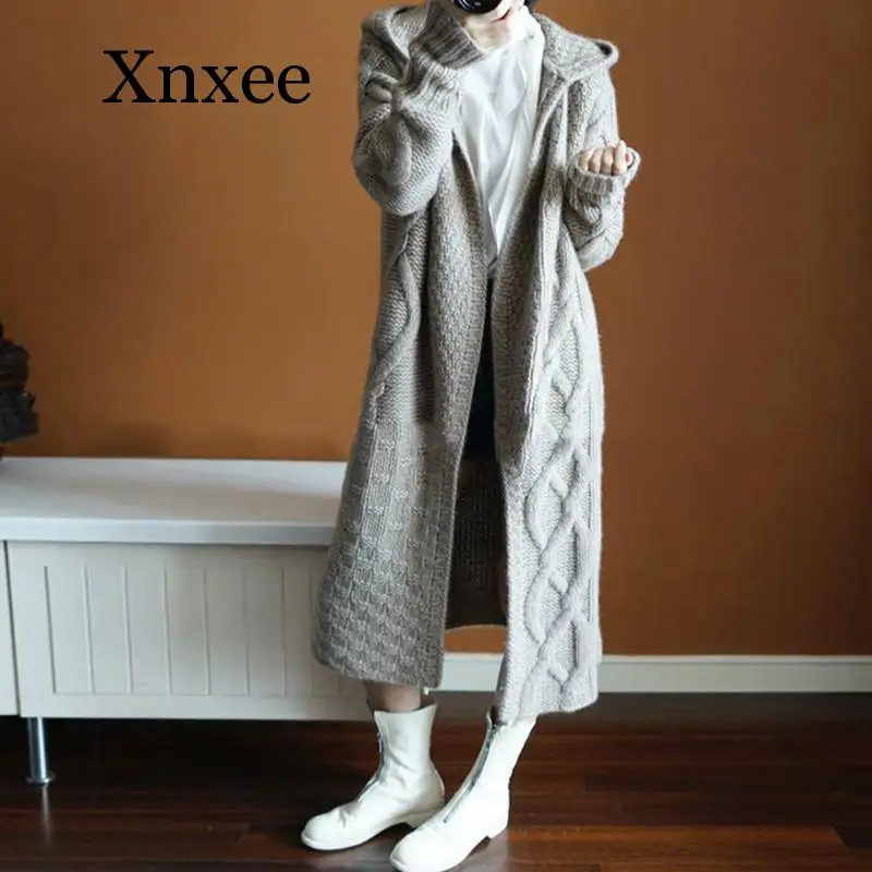 Wool coat long calf Women Winter Hooded Sweater Twisted Pull Outwear Thick Knitted Cardigan Long Coat Long Sleeve Cardigans Wool coat long calf Women Winter Hooded Sweater Twisted Pull Outwear Thick Knitted Cardigan Long Coat Long Sleeve Cardigans