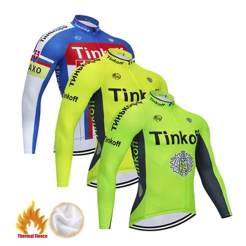 

2019 Tinkoff Winter Cycling Clothing Breathable Mountain Bicycle Cycling Wear Thermal Fleece MTB Bike Cycling Jersey For Men