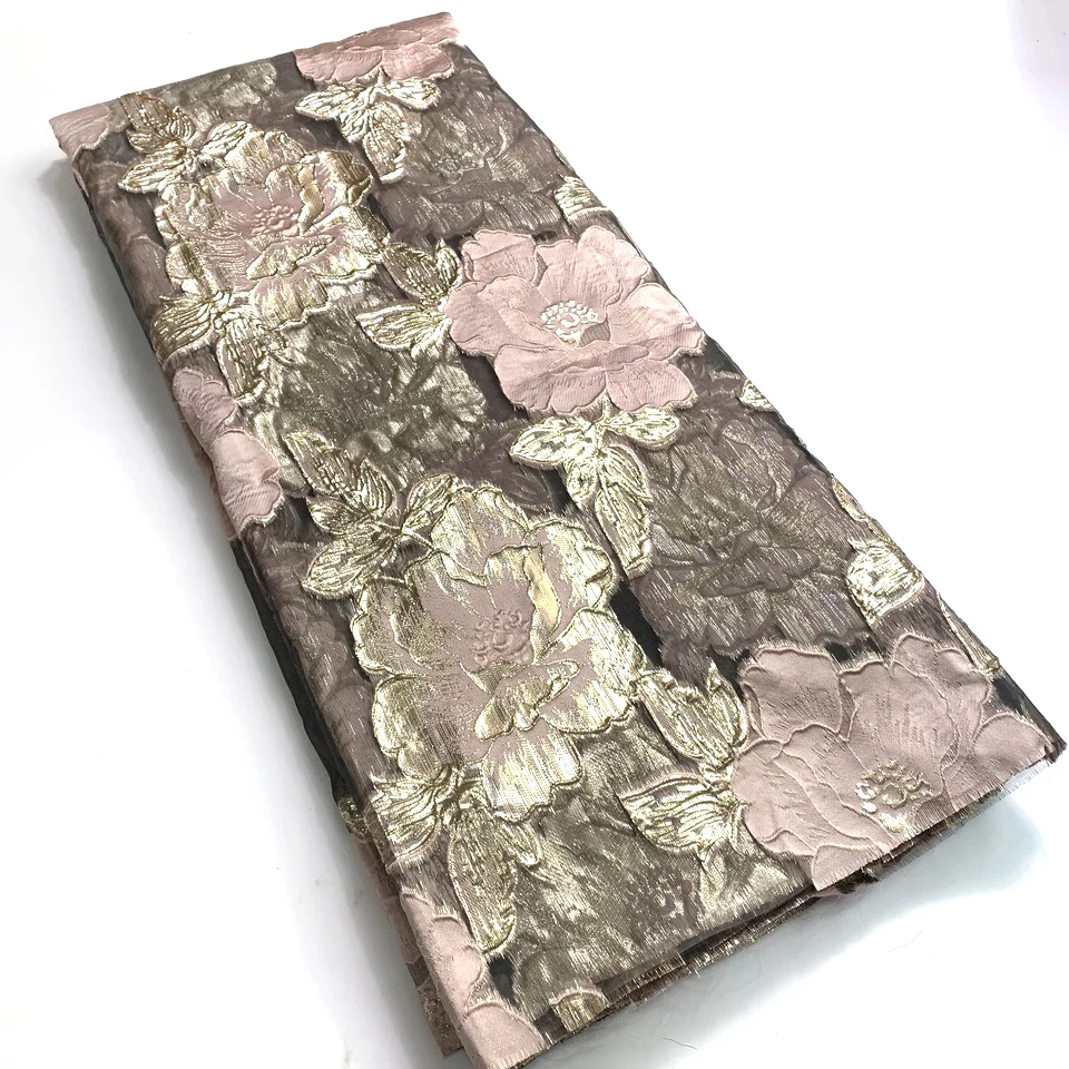 

Розовая вышивка позолоченная жаккардовая парчовая Тюль 5 ярдов африканская французская сетчатая кружевная ткань для свадьбы свадебный материал для шитья NM5049