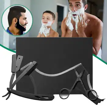 

3Pcs/set Men's Beard Comb Brush Shaping Styling Template Comb Razor Scissors Home Travel Hair Kit Beauty Tool for Hair Beard