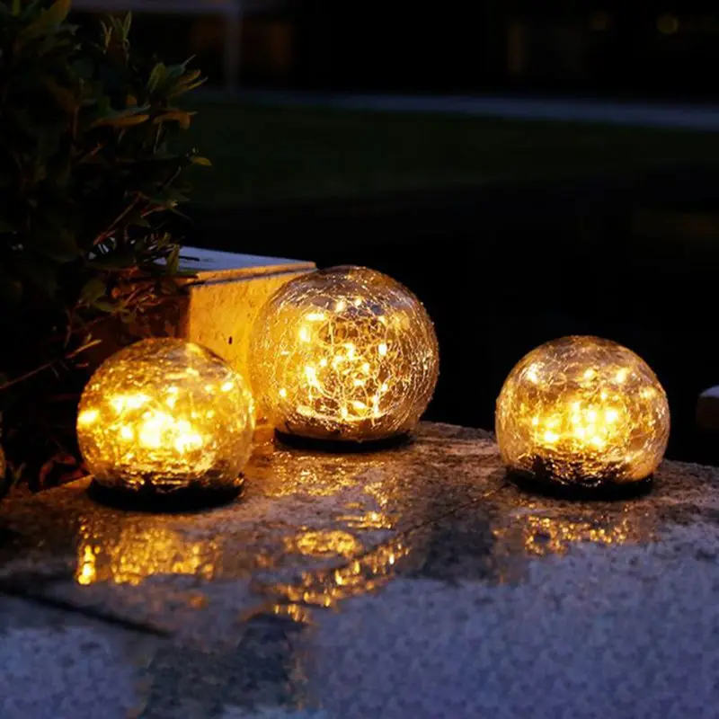 Garden Light Solar LED Lights Outdoor Cracked Glass Ball Warm Night Lamp Christmas Lighting Ground Lawn Decoration | Дом и сад