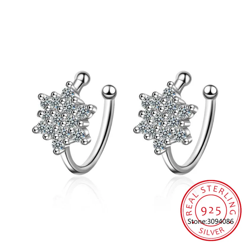

925 Sterling Silver Snowflake Ear Cuff Pave Setting CZ Shiny Ear Clip Earring for Women Birthday Gift Fine Jewerly BSE701