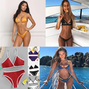

Multicolour Women's 2019Bikini Lace-up Two-Piece Bandage Swimsuit Brazilian Bikini Push Up Wire Free Sexy Beachwear Pool Party