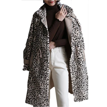 

women Winter coat 2020 new gold mink fur European American temperament leopard pleated imitation fur Lapel long sleeve coat XX61