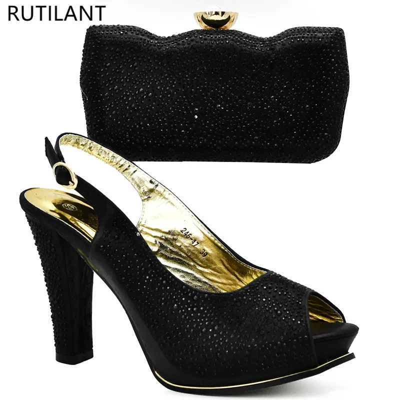 

New Arrival African Matching Shoes and Bags Italian In Women Latest Matching Italian Shoe and Bag Set Decorated with Rhinestone
