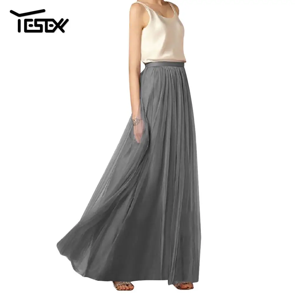 

Yesexy Woman Long Skirts Soft Tulle Elastic Waist Wedding Maxi Mesh Women Skirts Party Boho Vintage Female Summer Skirts MQ342