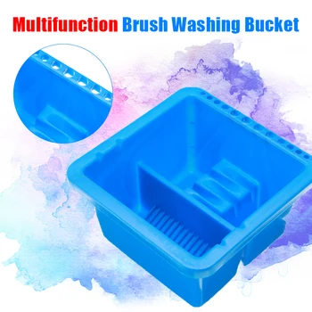 

Multifunction Brush Washing Bucket Blue Plastic Brush Washer Box With 12 Holes Brush Pen Holder Easy Cleaning Tools Art Supplies