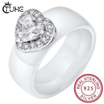 

Trendy Crystal Engagement Ceramic Rings For Women AAA White Zircon Cubic Heart Rings Elegant Female Wedding Jewelry Gift