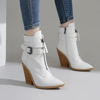 2020 New Gold Snake Print Ankle Boots for Women Wedge High Heels Boots Woman Runway Design Chunky Heels Botas Mujer Western Boot metal decor luxury brand superstar runway men boots sapatos masculino design men ankle short booties western cowboy hommes boot