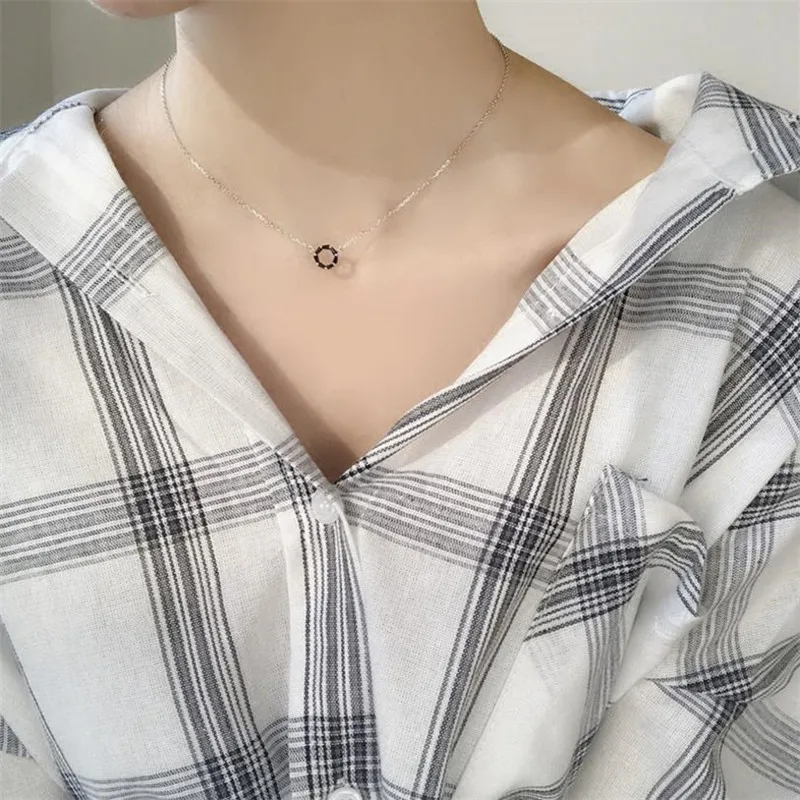 

New Arrival Black Crystal Round Girls Clavicle Necklace For Women Jewelry Fashion Silver 925 Choker Necklace Lady Accessories