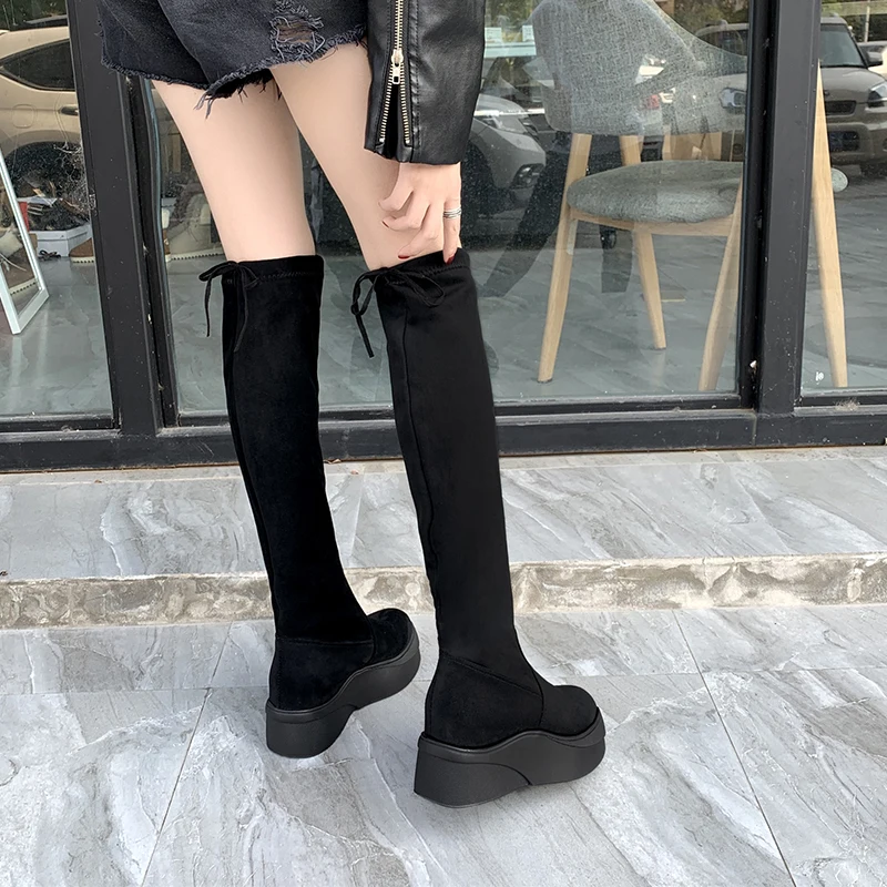 New New Over The Knee High Boots Women 6 Cm Winter Slim Flat Platform Boots Ladies Waterproof Casual Women Shoes 3 Style
