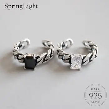 

Springlight Vintage Chain Square Agate Gemstone Ring Real 925 Sterling Silver Creative Handmade Fine Jewelry Rings for Women