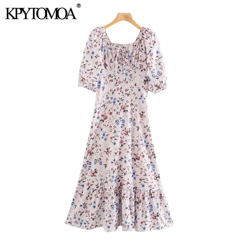 KPYTOMOA Women 2020 Chic Fashion Floral Print Ruffled Midi Dress Vintage Back Stretch Side Zipper Female Dresses Vestidos Mujer KPYTOMOA Women 2020 Chic Fashion Floral Print Ruffled Midi Dress Vintage Back Stretch Side Zipper Female Dresses Vestidos Mujer