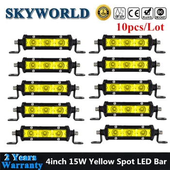 

SKYWORLD 10x 4inch Yellow Slim LED Bar Offroad Mini Driving Light Spotlight For Cars 4x4 4WD UAZ SUV Truck LED Work Light Bar