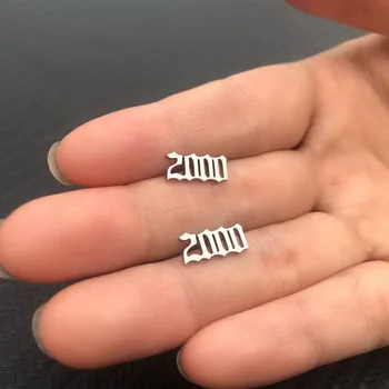 

1Pair Silver Color Stainless Steel Custom Year Number Date Stud Earring Personalized Memorable Birthday Wedding Jewelry Gift